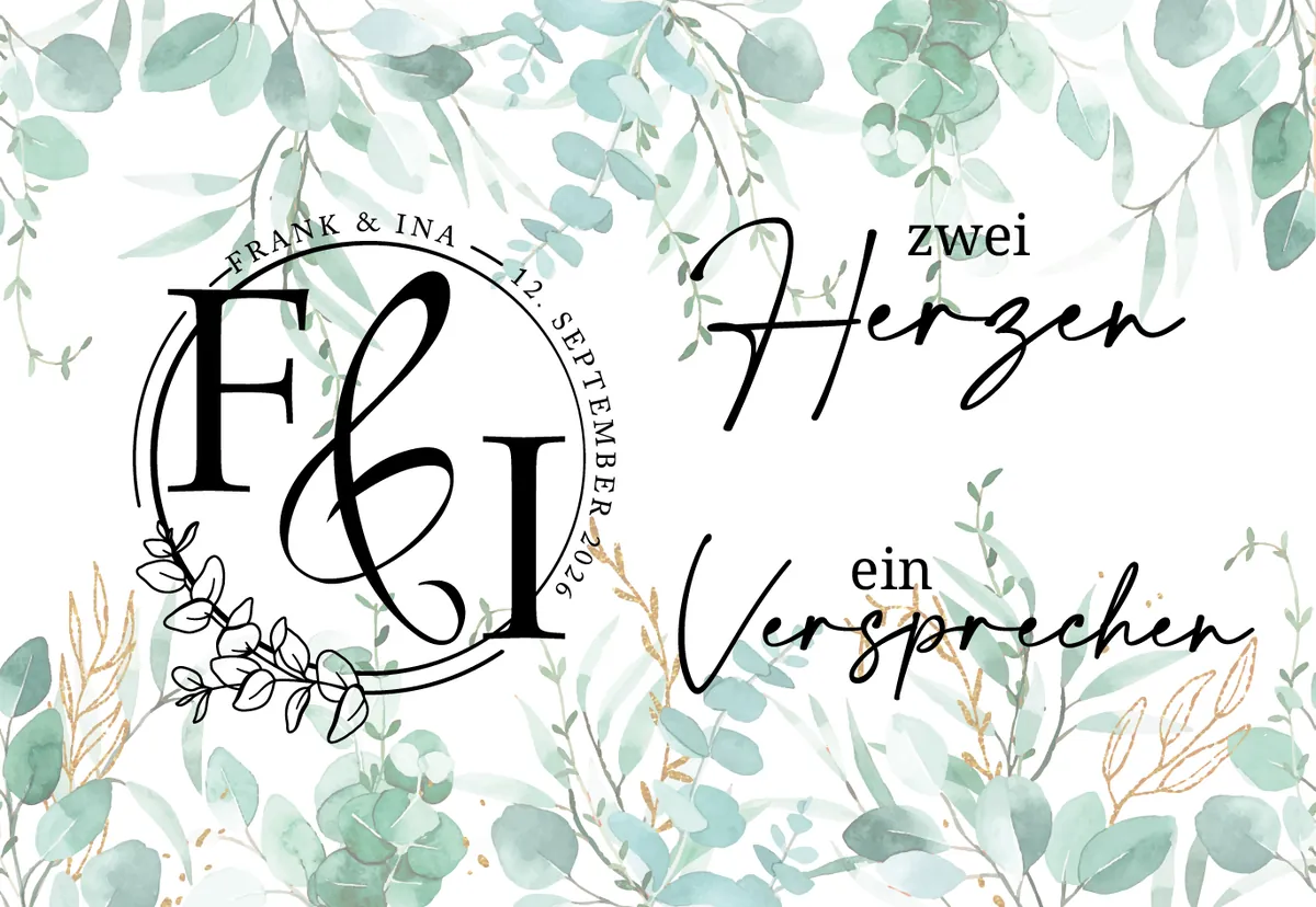 Gestaltete Flaschenbanderole mit Hochzeitslogo